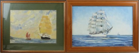 Five maritime pictures comprising R Pearce acrylic on board sailing ship (30 x 45cm), P Shipsides