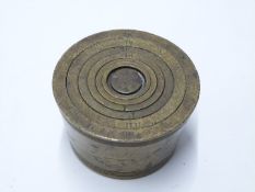 Set of 8oz downwards Troy ounce nesting cup weights, marked with indistinct London name to inside of