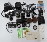 Fujica Half 1.9 camera, Asahi Pentax Spotmatic SLR camera with Super-Takumar 1:1.8/55, Vivitar