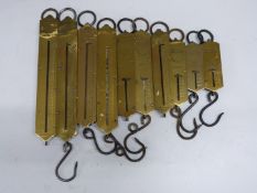 Ten Salter spring balances including 12lb, 1000grammes and 4lb example dated 1918