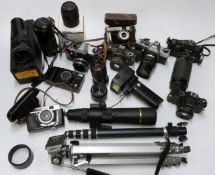 SLR and other cameras to include Nikon F-301 with Tamron 70-210mm 1:3.5 lens, Minolta AFT,