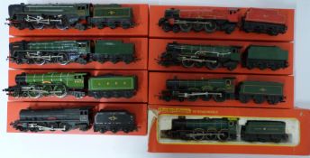 Eight Hornby, Tri-ang and similar 00 gauge model railway locomotives including Flying Scotsman,