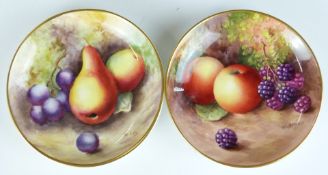 Two Royal Worcester painted fruit pin dishes, one signed H Ayrton (1934) the other B Cox, diameter