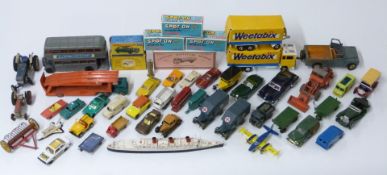 Forty-five Matchbox, Corgi, Dinky, Tri-ang Spot-On, Langley and similar diecast model vehicles