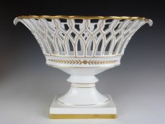 Portuguese Vista Alegre porcelain pedestal bucket centrepiece, W30 H21cm