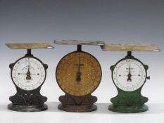 Three Salter postal parcel balances, comprising No 25 22lb, No 25 15lb and 11lb examples, all with