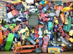 A collection of Matchbox diecast model vehicles including Thunderbirds, cars, construction