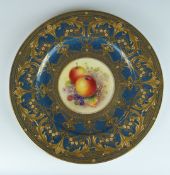 Royal Worcester cabinet plate with painted fruit decoration within a gilded surround, signed W