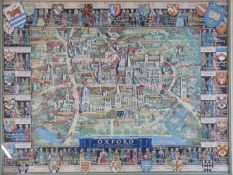 Kerry Lee pictorial map of Oxford and its colleges circa 1948, 45 x 59cm