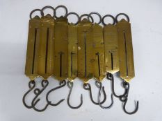 Eight Salter spring balances comprising 1943 and 1917 ministry marked 4lb, No 2 30lb, No1 25lb,
