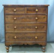 Victorian mahogany chest of two over three drawers raised on turned legs, W104 x D48 x H118cm