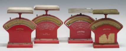 Four Salter No30 postal scales, two 2lb and two 5lb examples, two having tables of postage rates