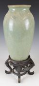 A 19th/20thC Chinese crackle glazed vase on stand, height with stand 27cm