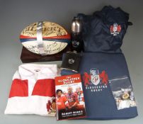 Collection of Gloucester Rugby Club memorabilia including signed rugby ball for 2003, signatures