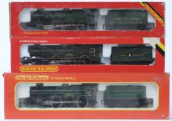 Three Hornby 00 gauge model railway GWR locomotives two Hall Class and King Edward I, all in