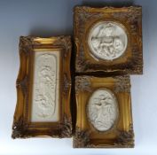 Three French Parian ware plaques in ornate frames with bronze inset labels verso, largest H42cm
