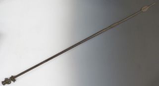 Unusual African spear of all metal construction, with 8cm oval blade and 8cm spike, overall 154cm,
