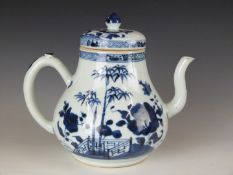 An 18thC Chinese blue and white teapot with invoice c1970, H19cm
