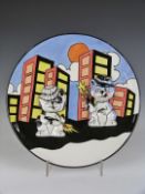 Lorna Bailey limited edition 69/100 charger with relief moulded decoration of two mobster cats