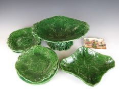 A collection of majolica ware including a comporte, some probably Wedgwood