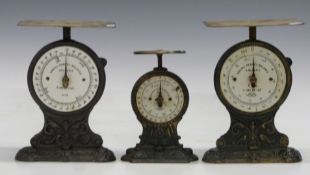 Three Salter's No 35 postal parcel balances, comprising 24oz, 7lb and 11lb examples, each with
