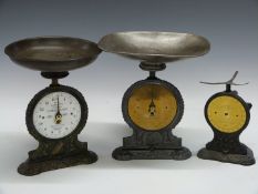 Three sets of Salter scales comprising two No 45 14lb Salter's Improved Family Scale together with a
