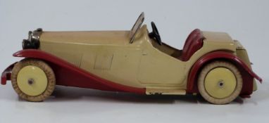 Meccano Constructors Car No 1 with cream body and hubs, red seats and mud guards and white tyres,