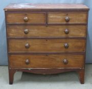 19thC mahogany chest of two over three drawers with turned handles, W102 x D46 x H103cm