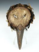African tribal carved fish eagle mask, Democratic Republic of the Congo, H42cm