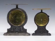 Two Victorian Salter's No 35 postal parcel balances, both to weigh 11lb, with postage rates to dials