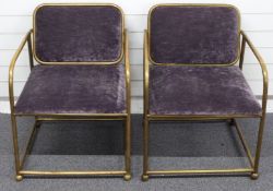 A pair of retro upholstered metal framed armchairs, H73cm