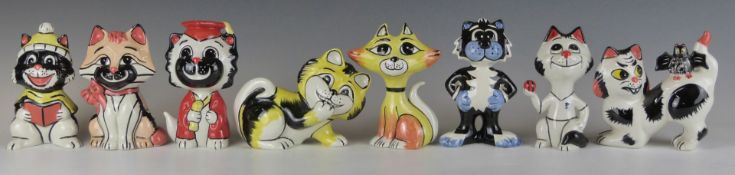 Eight Lorna Bailey cat figures, tallest 13cm