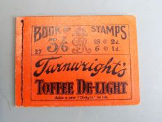 George V three and six shilling stamp booklet advertising Turnwright's Toffee Delight