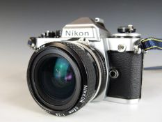 Nikon FE2 SLR camera with 28mm 1:2.8 lens