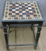 A 19thC pietra dura ebonised games table, W56 x D56 x H71cm