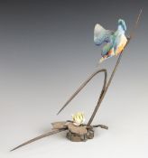 Albany Fine China, Worcester, porcelain and bronze kingfisher figure, H42cm