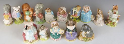 Fifteen Royal Albert Beatrix Potter figures including Foxy Reading, Mrs Tiggy Winkle Takes Tea,