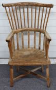 18th/19thC elm seated stick back country armchair