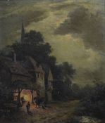 Henry Maurice Page (1845-1908) oil on canvas the village smithy with church spire beyond, signed