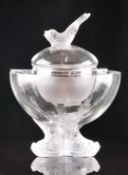 Lalique Igor frosted and clear glass caviar bowl with figural fish finial and feet, signed '