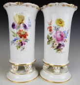 Meissen pair of vases with floral decoration, blue crossed swords to base, H14cm