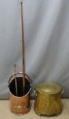 Art Nouveau brass coal scuttle and hammered copper example, tallest 39cm