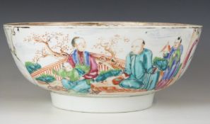 A 19thC Chinese pedestal bowl decorated with figures, H 10.5, diameter 26cm