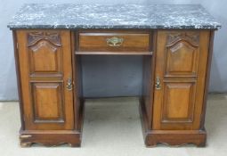 Marble topped twin pedestal desk, W122 x D56 x H82cm