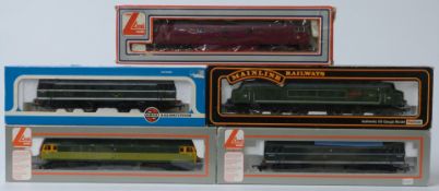 Five Lima, Airfix and Mainline 00 gauge model railway diesel locomotives, all in original boxes.