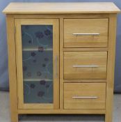 Modern light oak or similar sideboard with cupboard to one side and three drawers to other, W90 x