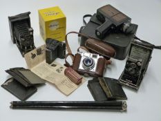 Cameras including Caleb and Kamera-Werkstatten folding examples, Zeiss Ikon, Ensign Cupid and Chinon