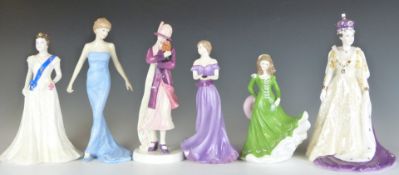 Six Royal Worcester and Royal Doulton figurines including Diana Princess of Wales, tallest 23cm