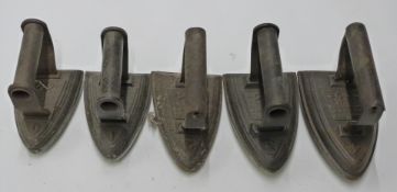 Set of five Salter Salter flat irons with rounded bases, numbers 0 to 4 inclusive