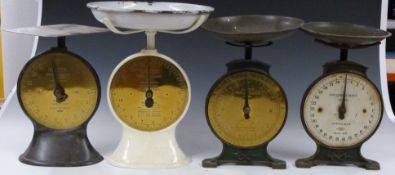Four Salter spring balances comprising two No 51 domestic balances, No 46 household scale and a No